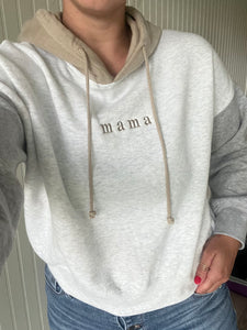 Mama Colorblock Cropped Hooded Sweatshirt