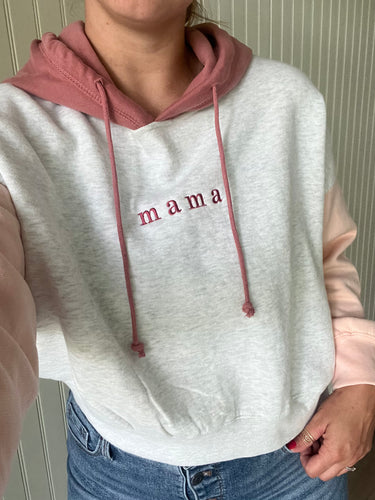 Mama Colorblock Cropped Hooded Sweatshirt