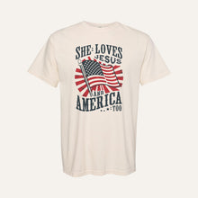 Load image into Gallery viewer, Loves Jesus &amp; America Too Tee